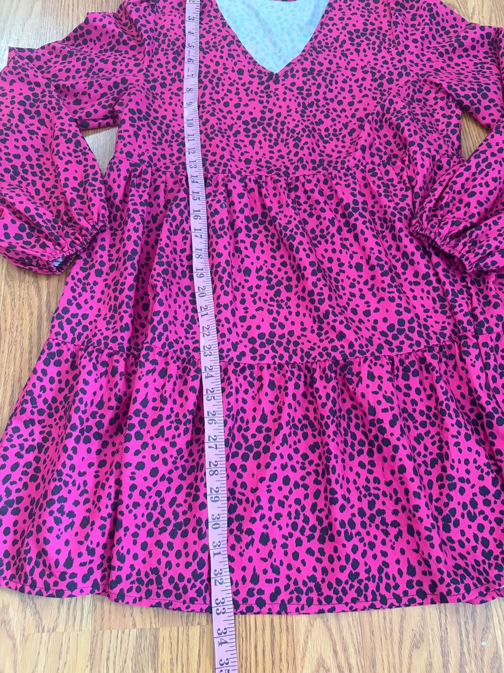 SHEIN Hot Pink Leopard Print V-Neck Tiered Mini Dress - Picture 4 of 6